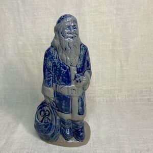 Rowe Pottery Works Salt Glaze Stoneware Santa Claus Figurine Cobalt Blue & Gray